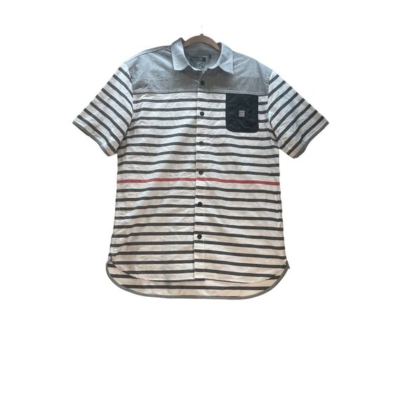 Parish Nation Clothing XLarge mens Button Down gray -blue stripes pre-owned - Picture 4 of 14